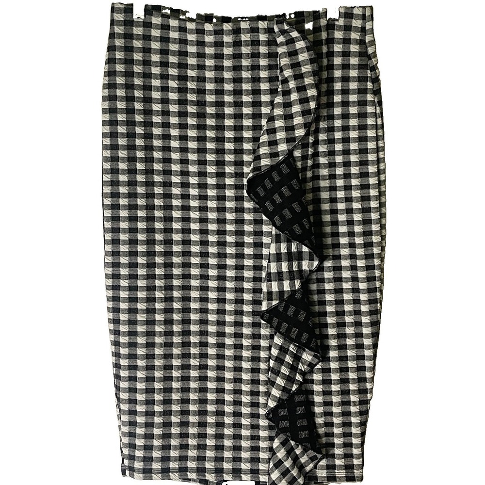 Venus Women's Medium Midi Polo Skirt Black White Check‎ Stretchy Waist Back Slit